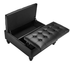 34-37 in Square Leather Ottoman with Storage Coffee Table for Living Room Black
