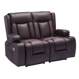 Loveseat Recliner Sofa, Power Reclining Couch with Heating & Massage and Timer, PU Leather Electric Recliner Sofa with USB Ports