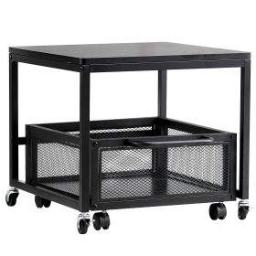 Mini Fridge Stand with Storage, 198 lbs Mini Fridge Table with Movable Storage Cart & Swivel Wheels, Beverage Refrigerator Stand for Coffee Bar