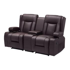 VEVOR Loveseat Recliner Sofa, Manual Reclining Couch with Center Console, PU Faux Leather Recliner Sofa with USB Ports, Cup Holders and Storage B