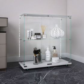 Tempered Glass Display Cabinet,Wine Cabinet,storage Cabinet,File Cabinet,with Bluetooth LED Light Strip,Lockable swivel casters