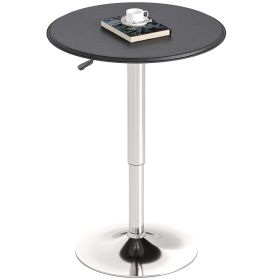 Modern Round Bar Table Adjustment Height Home Pub Bistro Desk Faux Leather Covered Wooden Top Chrome Base Black