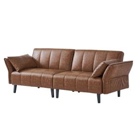 Futon Sofa Bed Leather Sleeper Sofa with Adjustable Backrest Loveseat Couch 3-in-1 Convertible Sofa Bed (Color: Model B (Retro Brown))