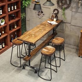 Bar Set 63" Industrial Bar Table with 4 Bar Stools Seats 2-4 People (Color: Walnut)